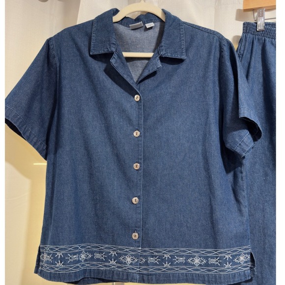 Vintage Adrian Delafield Haband Women Medium Denim 2 Piece Set Embroidered - Picture 2 of 12